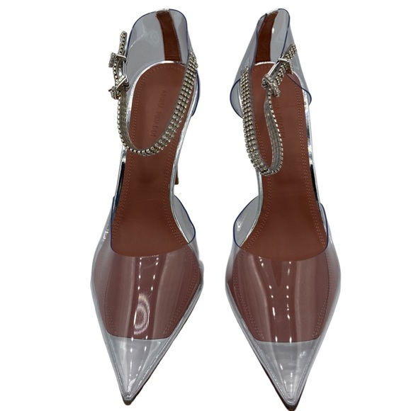 NWOB Amina Muaddi Ursina Glass Crystal-embellished PVC Pointed Toe Heels - Picture 5 of 10